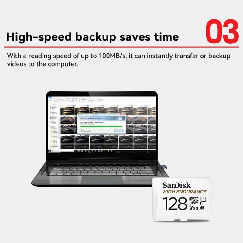 سان ديسك V30 بطاقة ذاكرة Micro SD عالية التحمل C10 U3 4K 32 جيجابايت 64 جيجابايت 128 جيجابايت 256 جيجابايت 100 ميجابايت/ثانية بطاقة TF لكاميرا الأمان وكاميرا السيارة - 4