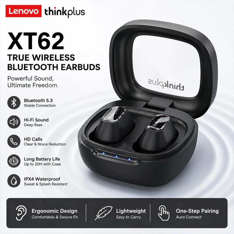 لينوفو XT62 بلوتوث 5.3 سماعات أذن لاسلكية هاي فاي رياضية تقليل الضوضاء سماعة رأس مع ميكروفون تحكم باللمس TWS سماعات أذن أصلية - 6
