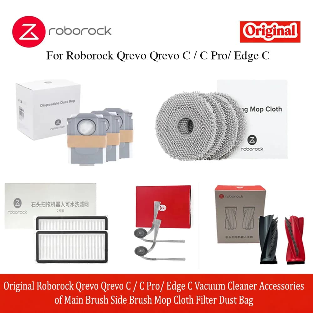 Original Roborock Qrevo C / C Pro/ Edge C Vacuum Cleaner Accessories of Main Brush Side Brush Mop Cloth Filter Dust Bag