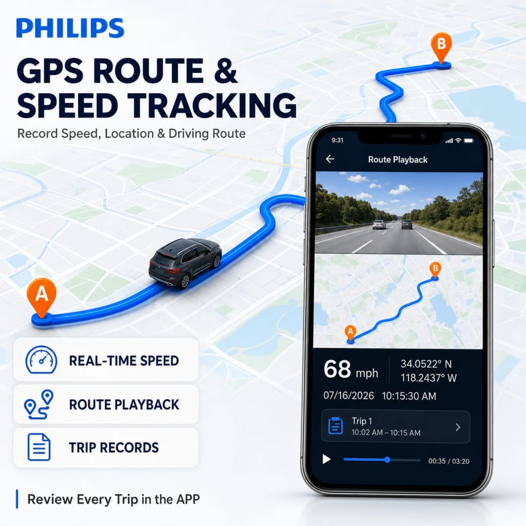 كاميرا سيارة PHILIPS Dash Cam B06 بدقة 4K+1K HDR أمامية وخلفية مقاومة للماء بشاشة 3.15 بوصة IPS واي فاي 2.4G 5.8G تطبيق GPS دعم مراقبة الوقوف 24 ساعة - 6