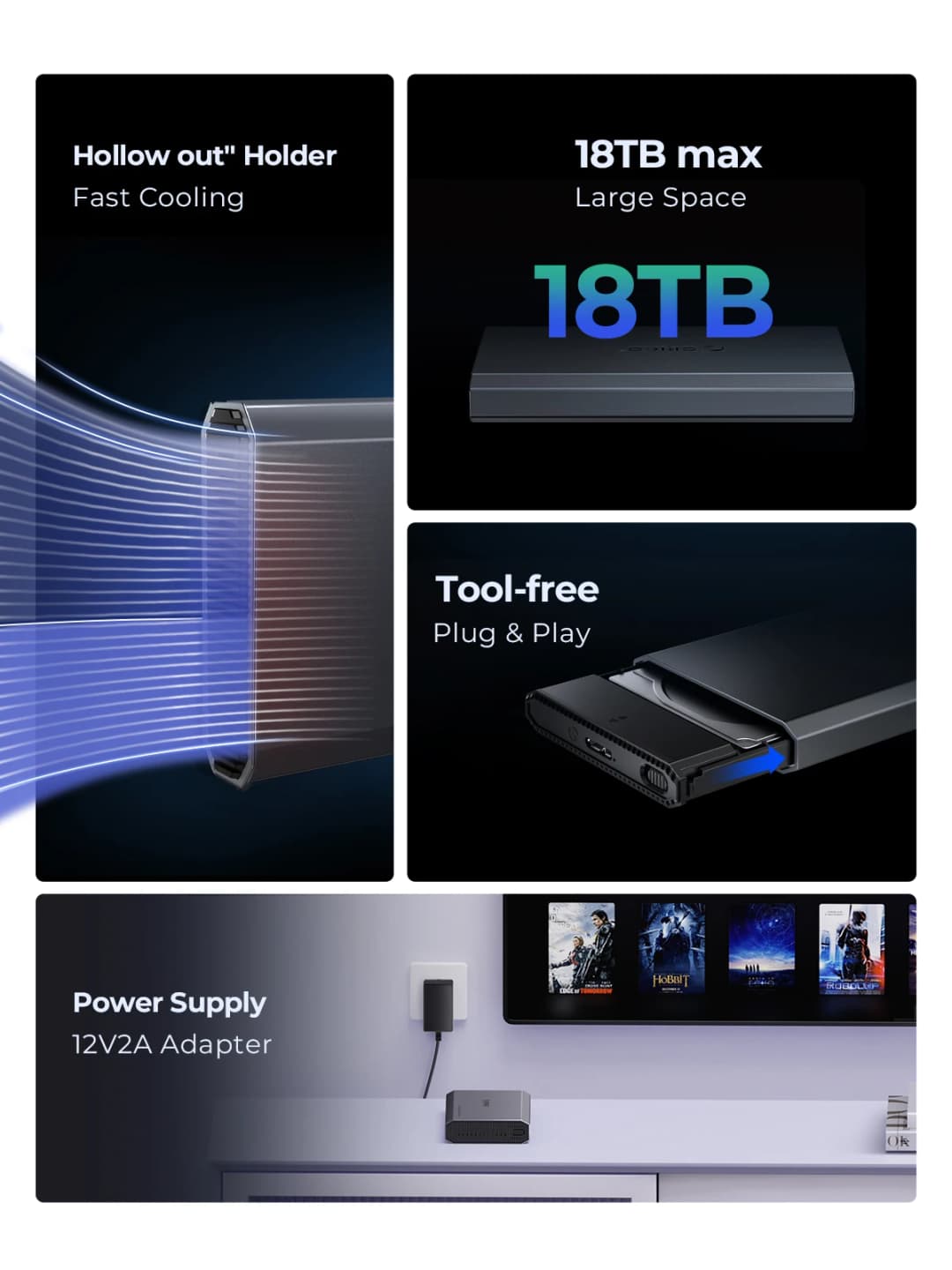 ORICO غطاء ألمنيوم 3.5 لمحرك الأقراص الصلبة مع USB 3.2 الجيل 2 سرعة نقل 5/6 جيجابت/ثانية لـ 3.5/2.5 بوصة SATA HDD SSD حتى 20 تيرابايت - 4