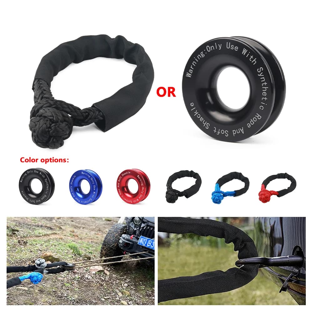 55000lbs ونش حبل الاصطناعية لينة تكبل + حلقة الانتعاش مجموعة أغلال متينة مع كم واقية لاستعادة مركبة شاحنة