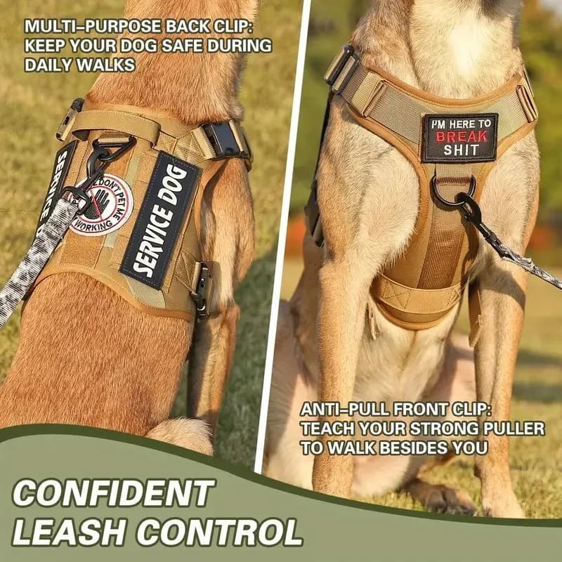 Tactical Dog Harness Adjustable Military Emotional Support Service Dog Vest With Handle & Molle For Medium Large Dogs Easy Contr - 2