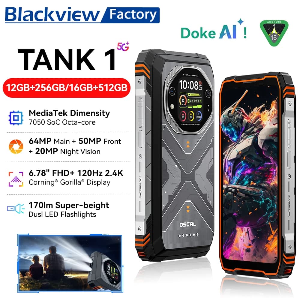Blackview OSCAL TANK 1 Rugged Phone 6.78" 120Hz FHD+ Display Outdoor Call Phone 16GB+512GB 20000mAh Smartphone 5G Android 15 NFC