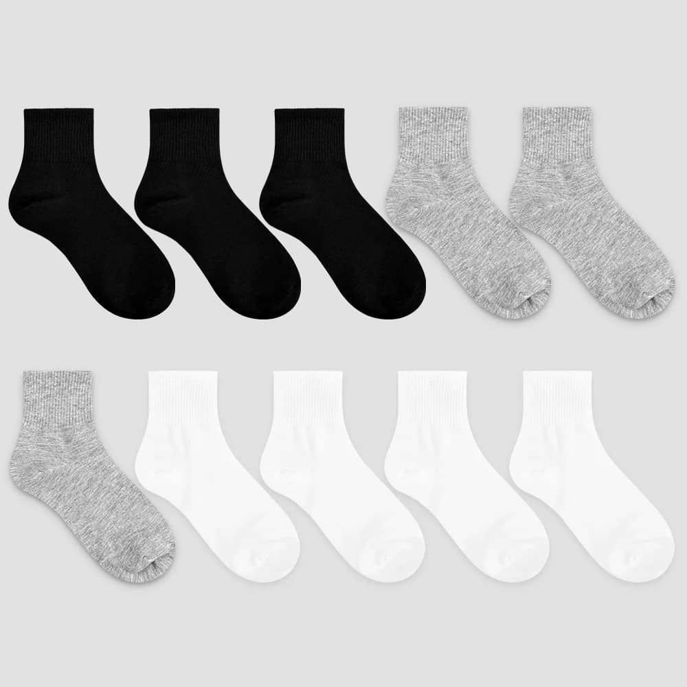 Korean-Made, All-Season, 10-Pair Special Offer Daily Plain Cotton Short Socks
