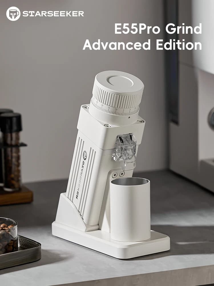 مطحنة قهوة كهربائية من STARSEEKER E55Pro، 55MM، مخروط إسبريسو، ضبط نعومة بلا درجات، مطحنة حبوب القهوة، أسود وأبيض - 4
