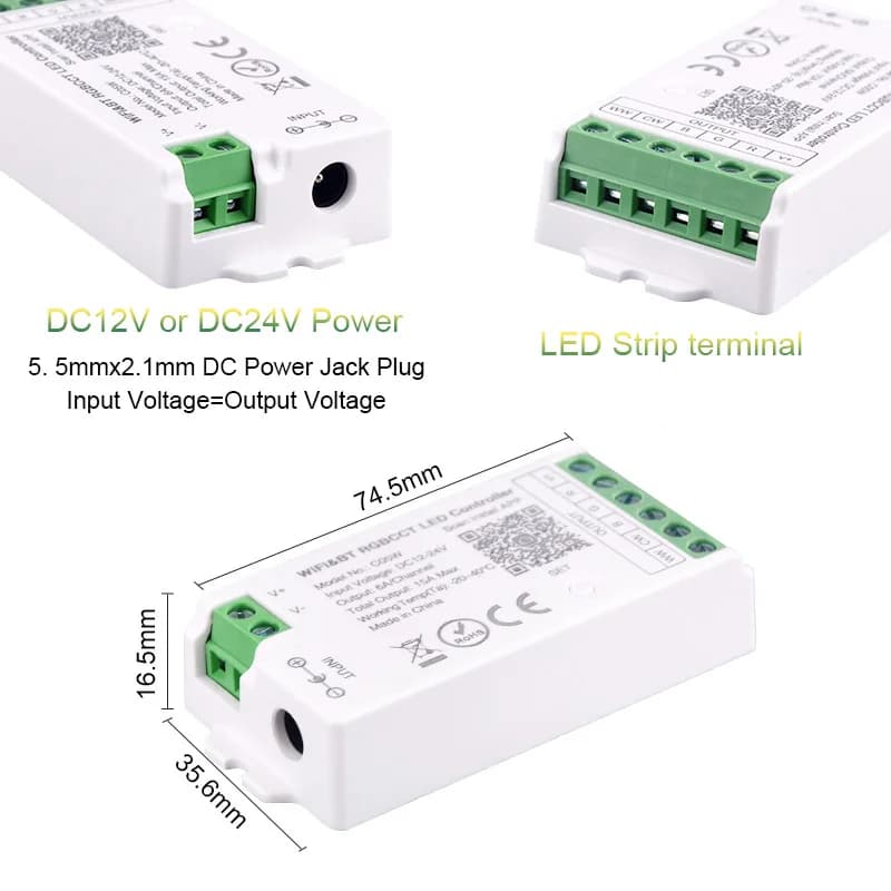 تحكم ليد واي فاي من تيا لأليكسا وجوجل هوم تحكم صوتي RGB RGBW CCT شريط ليد ذكي تحكم بالتطبيق BT RF عن بعد 2.4G DC12V-24V - 5