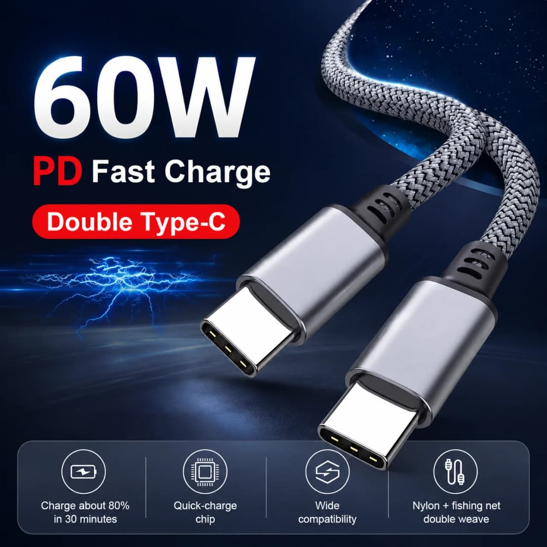 USB C to USB C Cable 60W PD Fast Charging 480Mbps Data Transfer Nylon Braided Type C Cord Metal Shell for Phone Tablet Laptop - 3