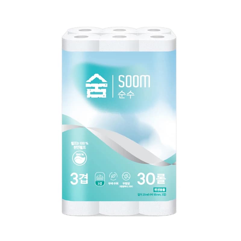 ★ Domestic Production ★   Natural Pulp Sum Pure 3-Layer 20m 30 Rolls Toilet Paper Tissue Duro Mari Non-Fluorescent