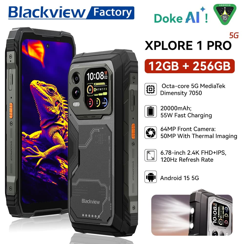 Blackview XPLORE 1 Pro Rugged Phone 16GB+512GB Thermal Imaging Backed by FLIR 6.78'' 2.4K Display Smartphone 5G Android 15 NFC
