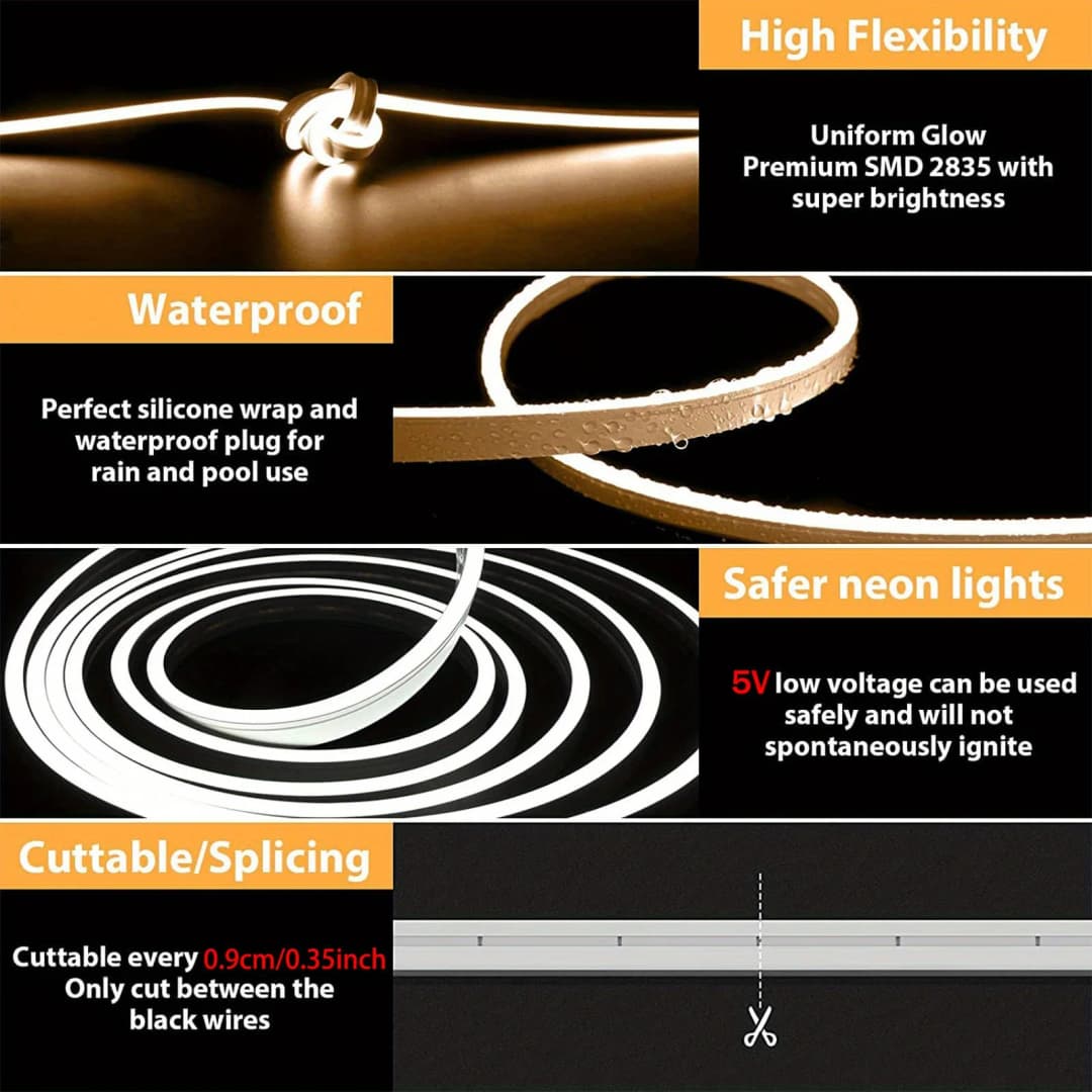 شريط إضاءة نيون ليد 5V USB مستشعر إيماءات ذكي مفتاح تعتيم مرن مقاوم للماء سيليكون نيون علامة حبل ديكور غرفة - 5