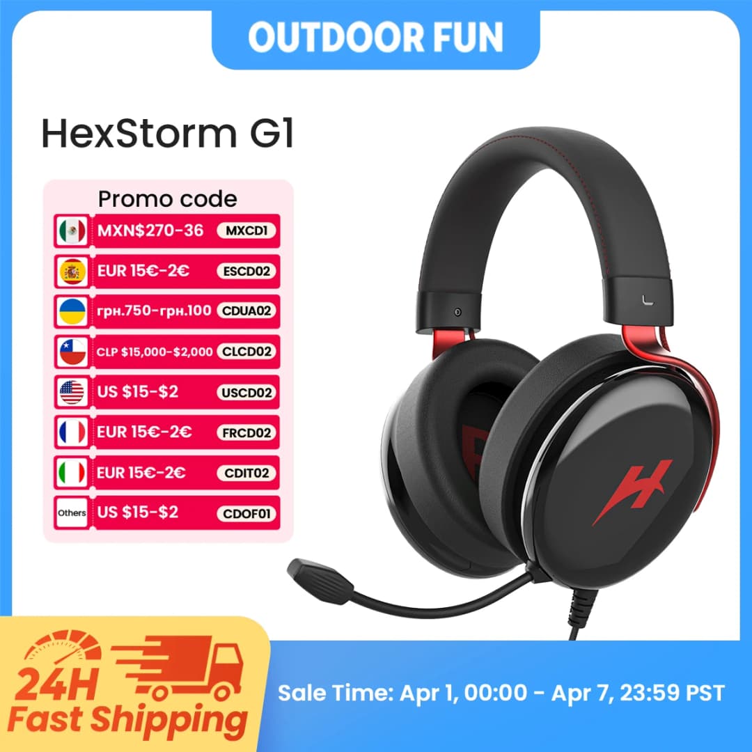 سماعات رأس للألعاب HAYLOU HexStorm G1 السلكية مع صوت محيطي 7.1 ومحرك مزدوج 50mm وميكروفون لأجهزة PS4 وPS5 وPC