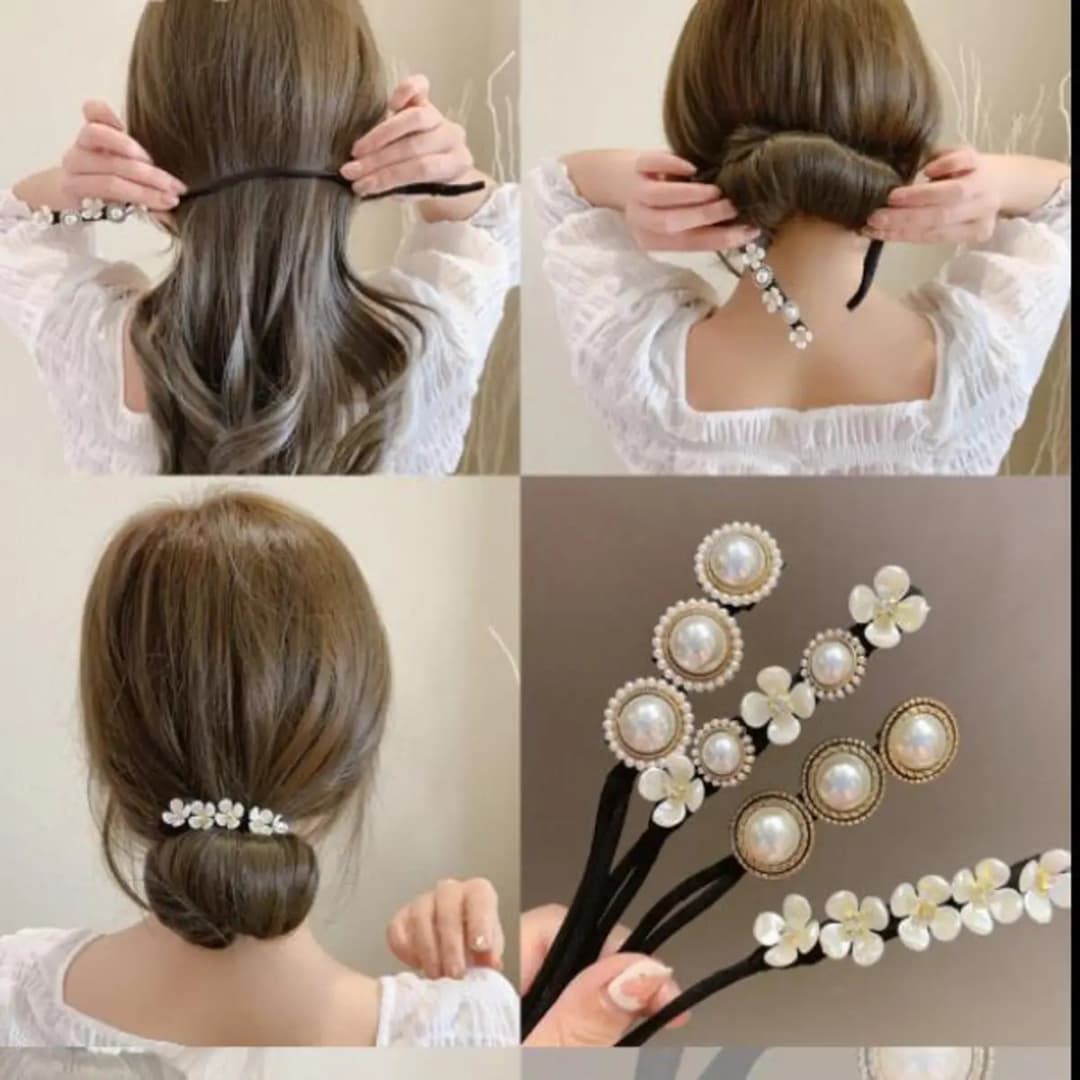 Korean Shell Hair Bun Maker Pearl Flower Bun Tool Lazy Volume Hairstyle