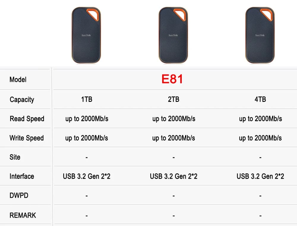 SanDisk Portable SSD USB 3.2 External HD 480GB 500GB 1TB 2TB 4TB HDD Hard Drive SSD Solid State 3.1 USB Flash Disk E30 E61 E81 - 4