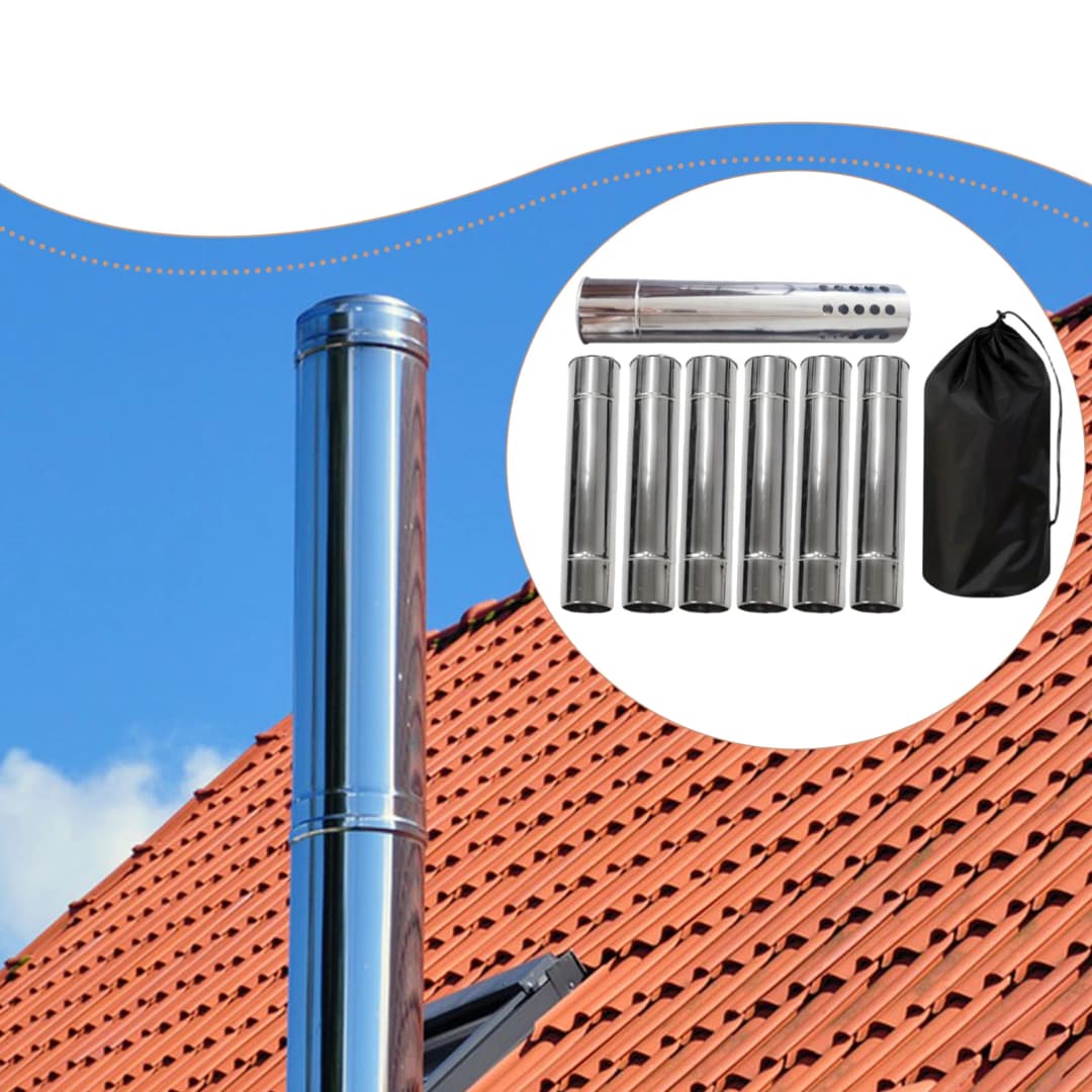 6 Pcs/Set Stove Pipe Stainless Steel Flue Chimney Extension Stove Pipe  Straight Chimney Tube Set for Wood Stoves Fireplaces - 2