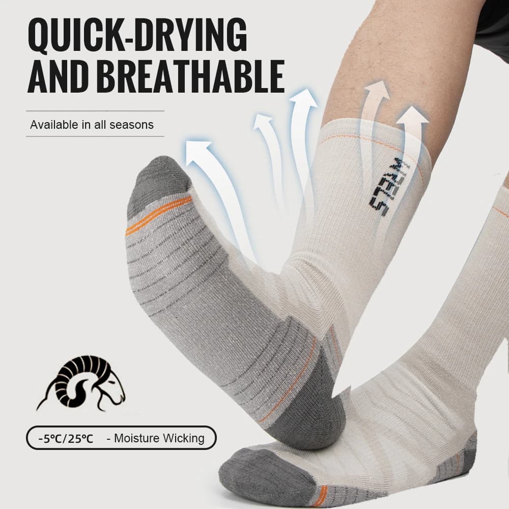 WRELS Merino Wool Socks Hiking Running Socks Soft Lightweight Shock Absorption Damping Mid-Calf Breathable Ankle Cycling Socks - 5
