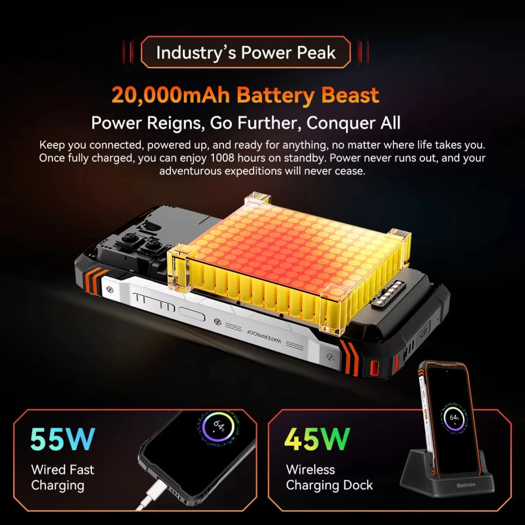 Blackview XPLORE 1 Walkie Talkie Rugged SmartPhone 5G 6.78'' Display 120Hz 20000mAh 64MP Camera 16GB+512GB Android 15 Call Phone - 5
