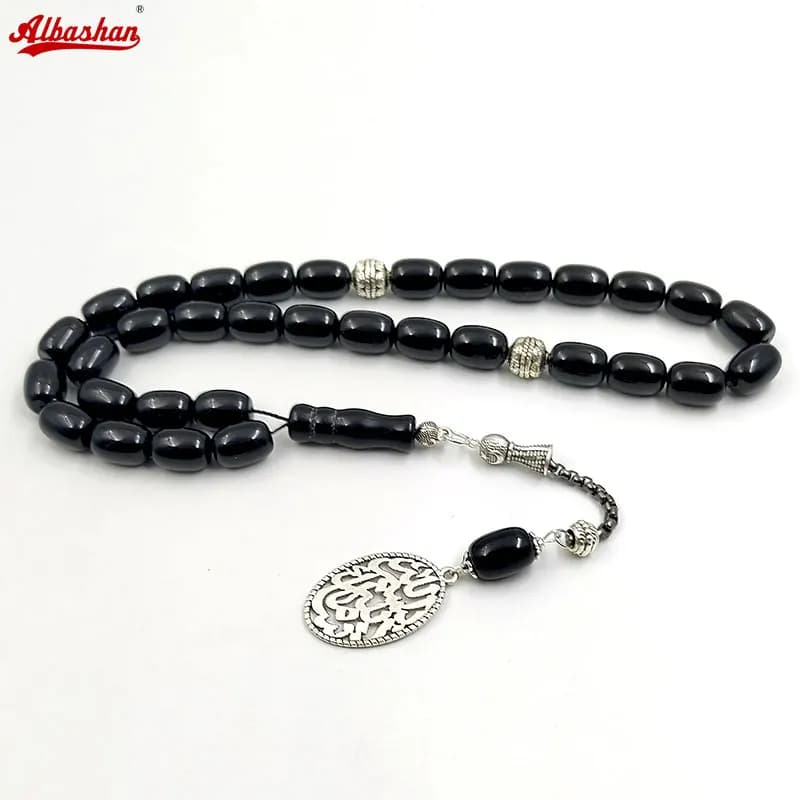 Tasbih الطبيعية العقيق الأسود حجر برميل شكل سوار هدية رمضان عيد misbaha مسلم الاكسسوارات الخليج تصميم الصلاة الخرز