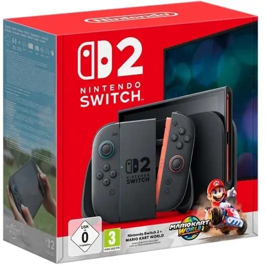 Nintendo Switch 2 Console with Mario Kart World EU - 256GB, 4K support, Joy-Con 2 controllers, HDR, and 120 fps gaming experience, perfect for Nintendo Switch games and accessories.