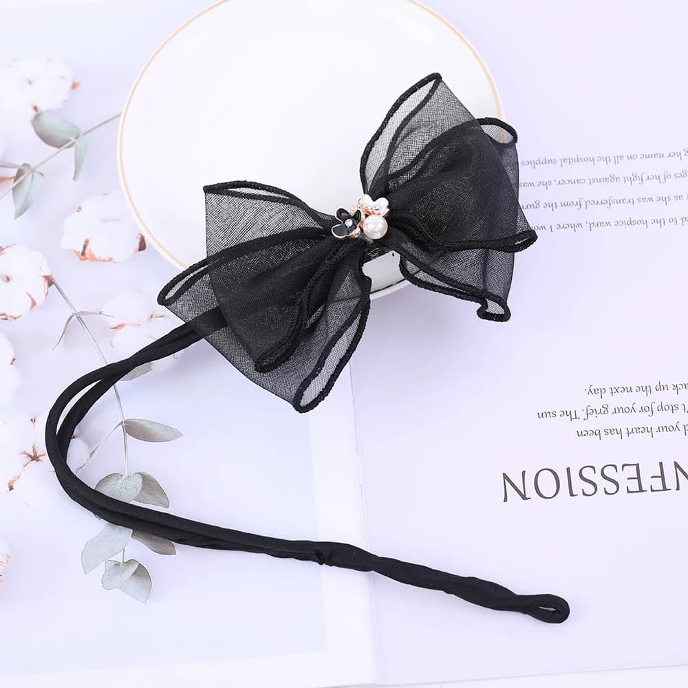 New Women Elegant Bud Chiffon Flowers Bun Maruko Hairstyles Making Long Tools Sweet Headband Hairbands Fashion Hair Accessories - 4