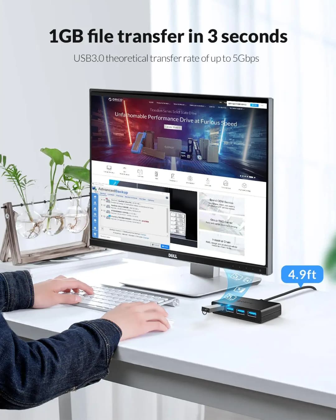 موزع USB من ORICO بـ 4 منافذ USB 3.0، مع مصدر طاقة، ملحق لأجهزة الكمبيوتر PC وWindows وMac، أطوال 30/100/150 سم - 4