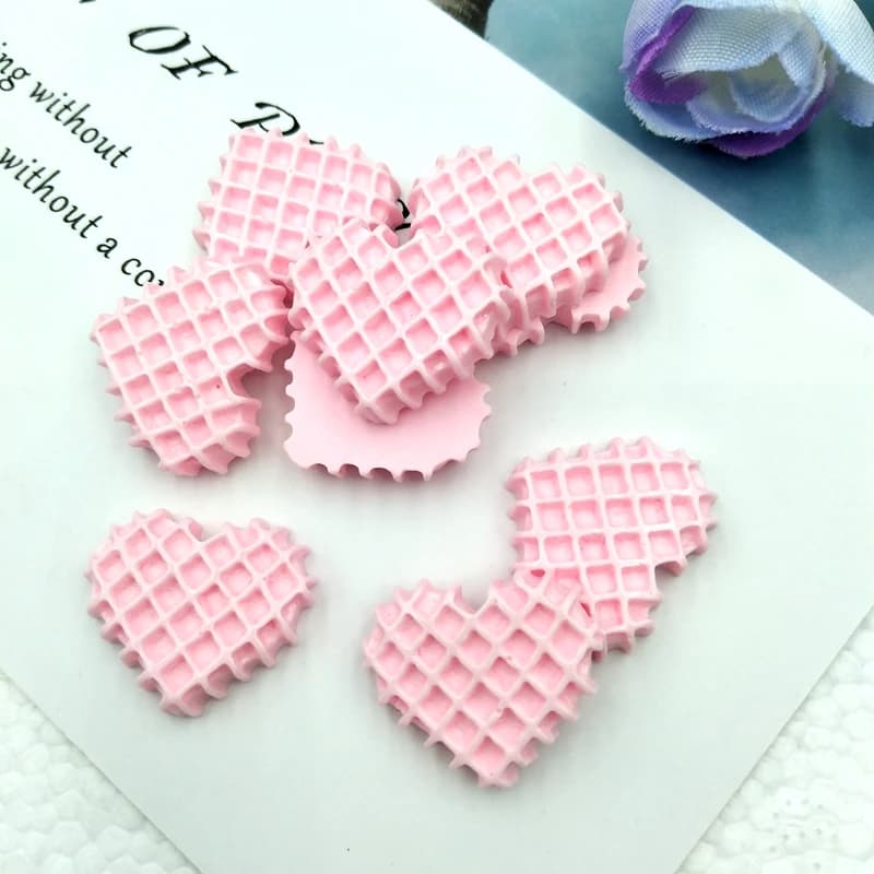 10pcs/lot  Food Cabochon Cute Resin Heart-Shaped Biscuit  Flat back For Scrapbooking Craft Embellishment Mobile Decoration - 4