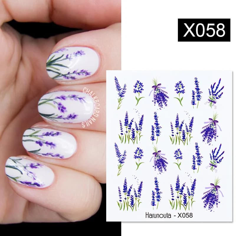 Harunouta Spring Summer Simple Flower Leaf Tree Water Decals Stickers Butterfly Slider Watermarks Decoration Nail Art Manicures - 5