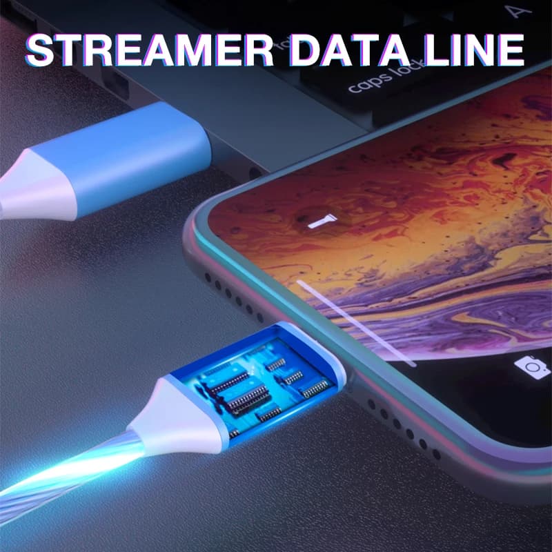 Glowing LED 3 IN 1 Cable For Samsung Xiaomi iPhone Flowing Streamer Light Fast Charger USB C Cord Luminous Type C Cable - 5