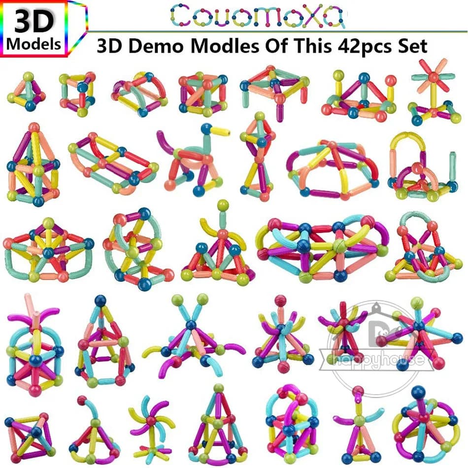 مجموعة مكعبات البناء المغناطيسية للأطفال، قضبان مغناطيسية، ألعاب مونتيسوري التعليمية للبنين والبنات - 5