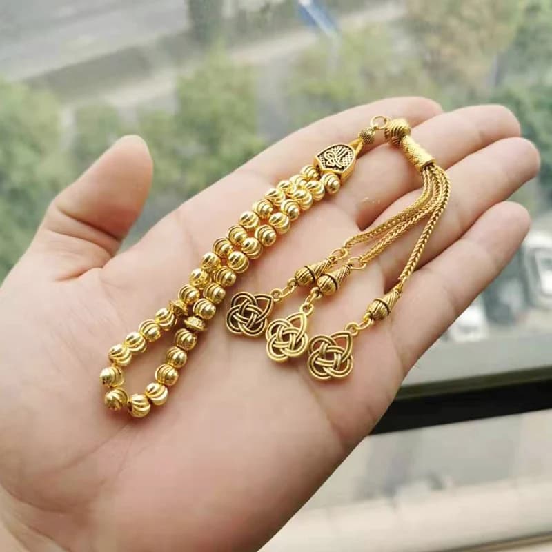 تسبيح ذهبي هدية رمضان، إكسسوارات إسلامية يدوية، 33 خرزة، مسبحة صغيرة الحجم