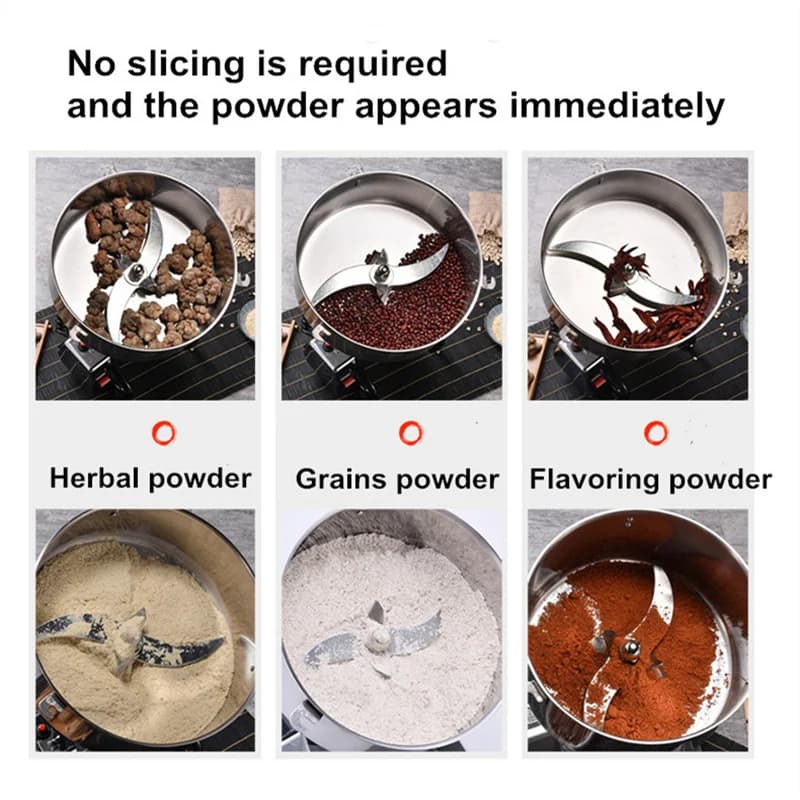 مطحنة حبوب تجارية 4500 جرام عالية السرعة 4500 واط مطحنة توابل وأعشاب طبية ومسحوق قهوة من الفولاذ المقاوم للصدأ - 3