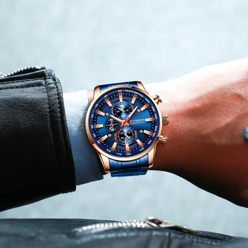 Curren Men's Watch Top Luxury Brand Big Dial Blue Quartz Men Watches Chronograph Sport Wristwatch Man Stainless Steel Date Clock - 6