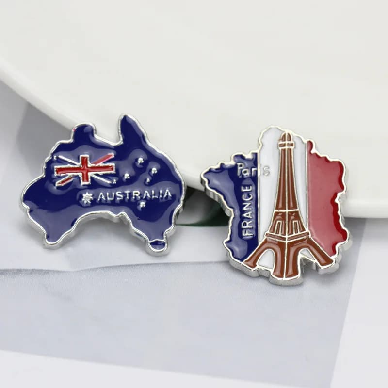 دبابيس علم وطني جديد، شارة شعار خريطة، برج حديدي إبداعي، بروش معدني للسفر، ديكور ملابس، شارة تزيين الحقائب - 2