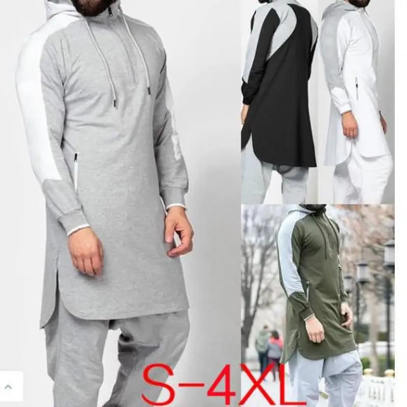 جبة رجالية إسلامية بقبعة وأكمام طويلة مع تطريز كفطان دبي قميص سعودي مقاسات كبيرة 3XL و4XL