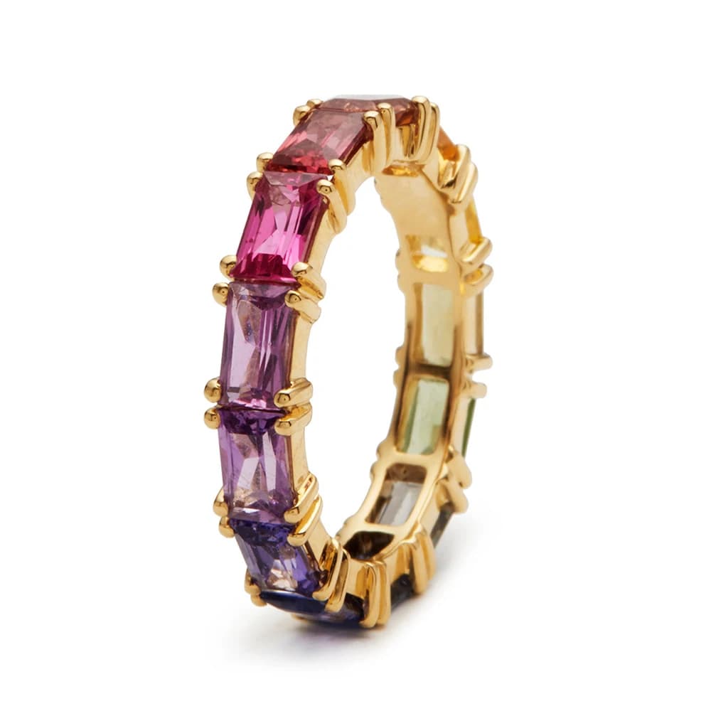 Huitan 5 Colors Shiny Cubic Zircon Women Rings Gold Color Female Daily Wear Stylish Colorful Rings Anniversary Lady Gift Jewelry