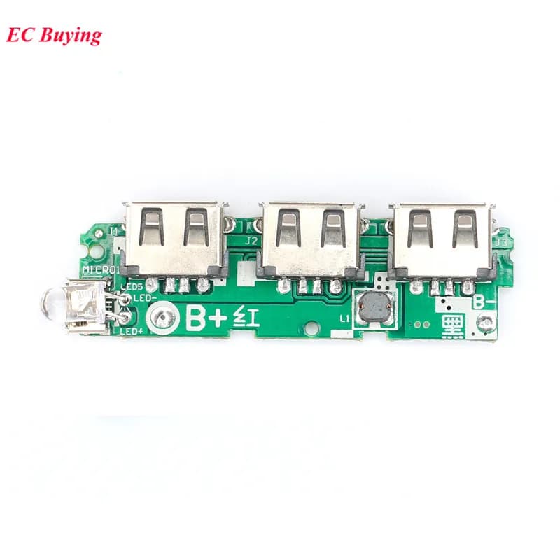 وحدة تحكم شاحن بنك طاقة محمول 3 منافذ USB من 3V إلى 5V 2A 1A وحدة تعزيز الطاقة لوحة شحن بطارية ليثيوم مع إضاءة LED - 4