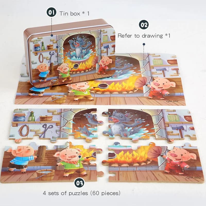 New Children 60 Pieces Wooden Puzzle Kids Cartoon Animal Vehicle Wood Toy Jigsaw Baby Early Educational For Christmas Gift Toys - 3