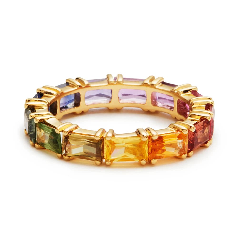 Huitan 5 Colors Shiny Cubic Zircon Women Rings Gold Color Female Daily Wear Stylish Colorful Rings Anniversary Lady Gift Jewelry - 2