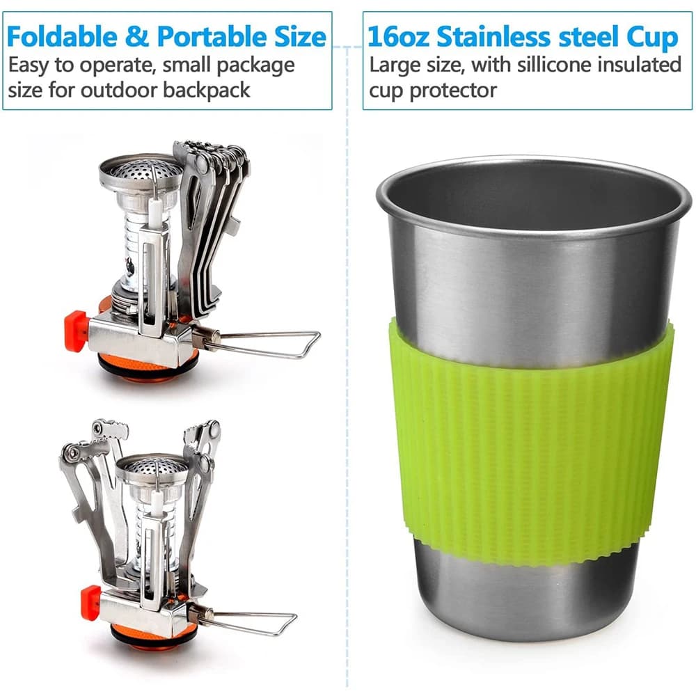 Camping Cookware Kit with Stove Outdoor Cooking Set  Outdoor Pot Travel Tableware Kitchen Hiking Picnic BBQ - 3