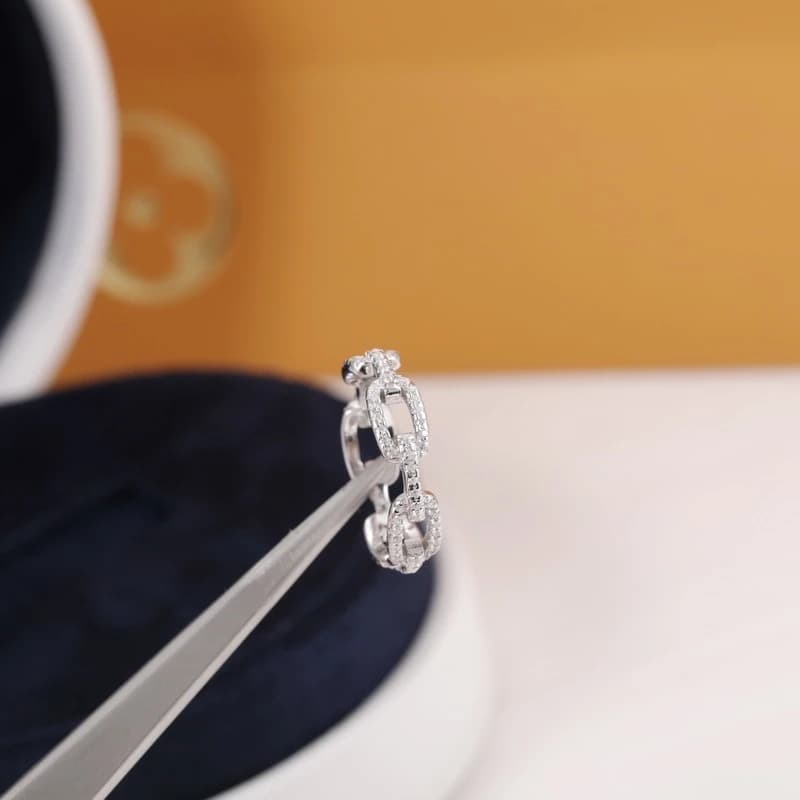 925 Sterling Silver Classic Link Chain Shape Simulated Diamond Stackable Ring for Women Crystal Zircon Engagement Rings - 5