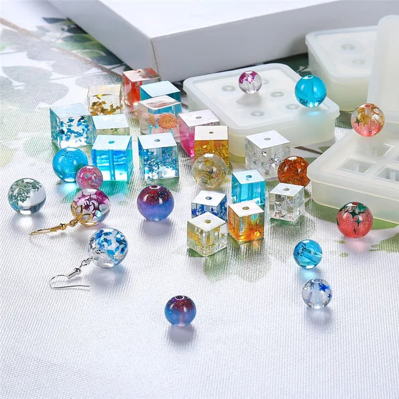 SNASAN Silicone Mold For Jewelry Beads 9mm12mm 16mm Cube Ball 6 Compartment Epoxy Resin Silicone Mould Handmade DIY Material - 2