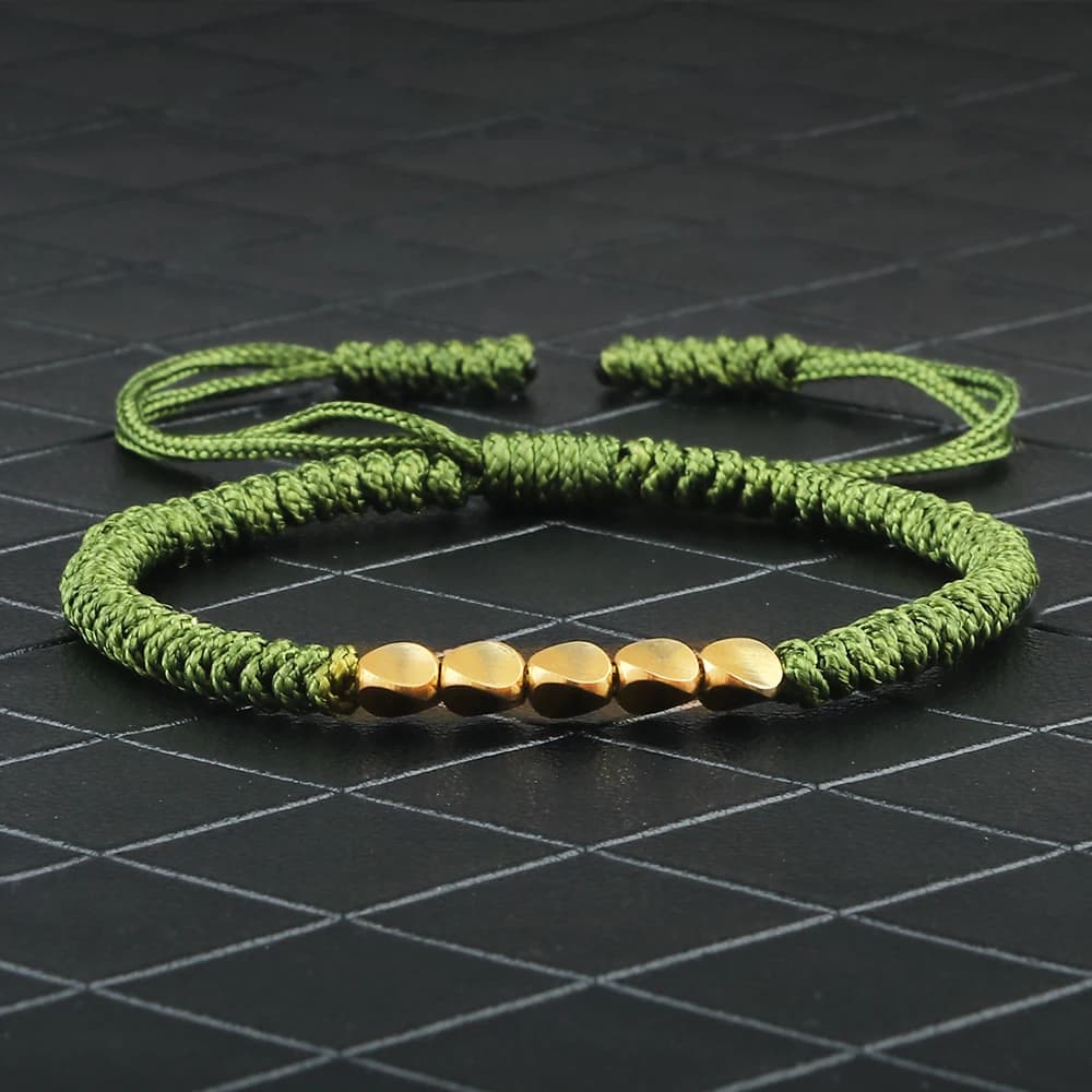 Handmade Tibetan Copper Bead Thread Braided Bracelet Red Lucky Rope Prayer Wristband Bracelets for Men Women Ethnic Jewelry Gift - 3