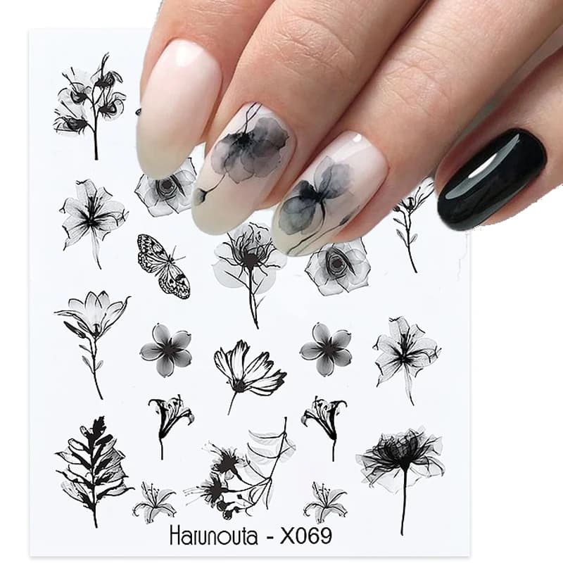 Harunouta Spring Summer Simple Flower Leaf Tree Water Decals Stickers Butterfly Slider Watermarks Decoration Nail Art Manicures
