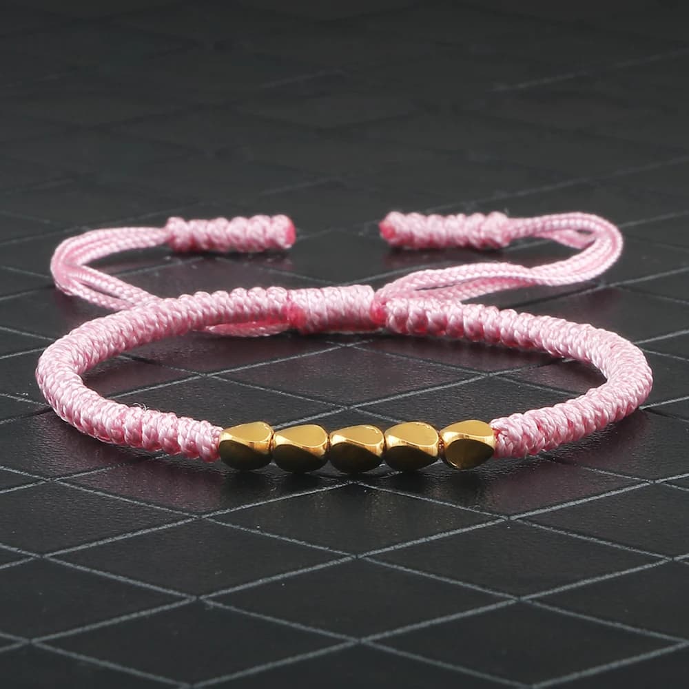 Handmade Tibetan Copper Bead Thread Braided Bracelet Red Lucky Rope Prayer Wristband Bracelets for Men Women Ethnic Jewelry Gift - 2