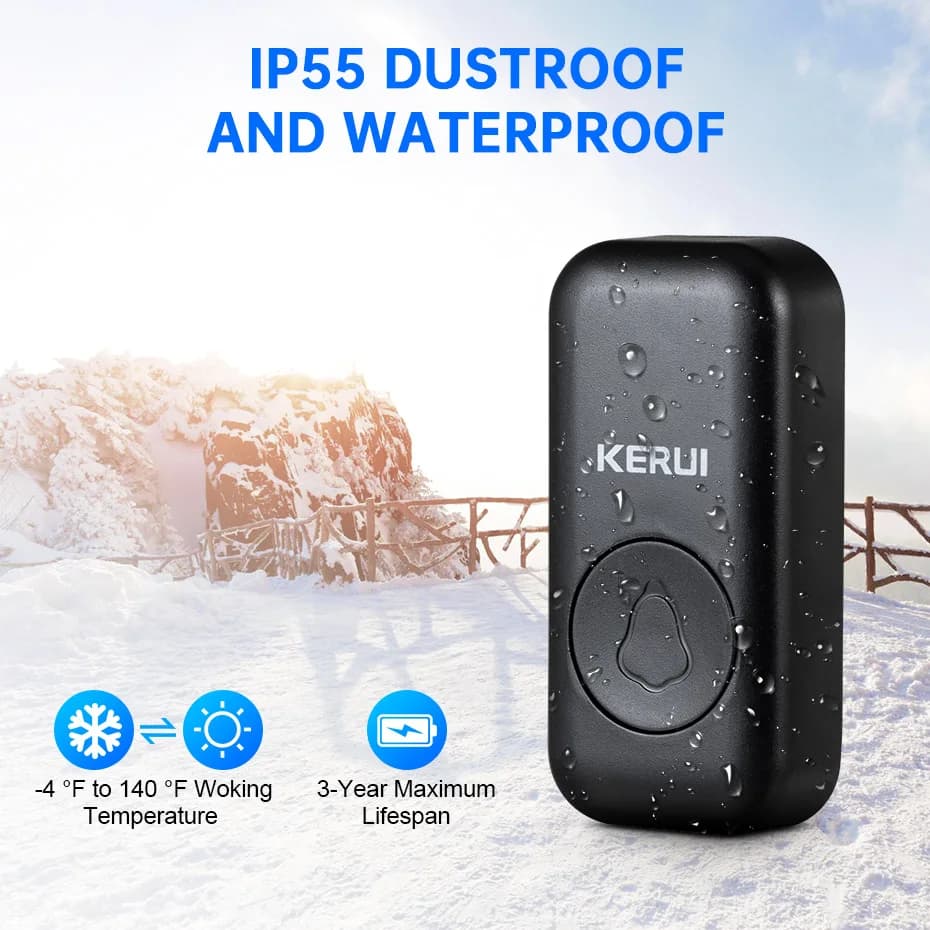 مجموعة جرس باب لاسلكي KERUI M525 للخارج مقاوم للماء للمنزل الذكي ألحان ترحيبية أجراس LED وميض أمان إنذار - 3