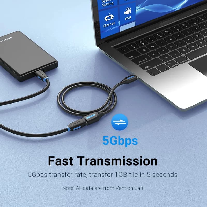 كابل تمديد USB 3.0 من Vention، كابل بيانات عالي السرعة لـ PC وSmart TV وXbox One وSSD - 3