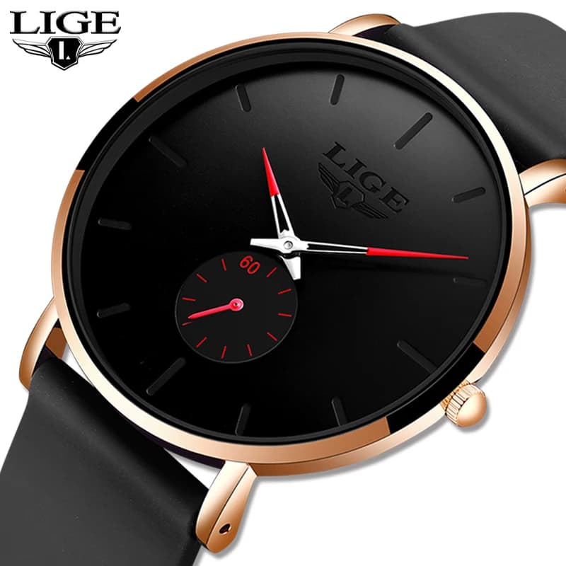 ساعات LIGE رياضية عصرية جديدة 2023 للرجال، علامة تجارية فاخرة، مقاومة للماء، تصميم بسيط، فائقة النحافة، كوارتز - 2