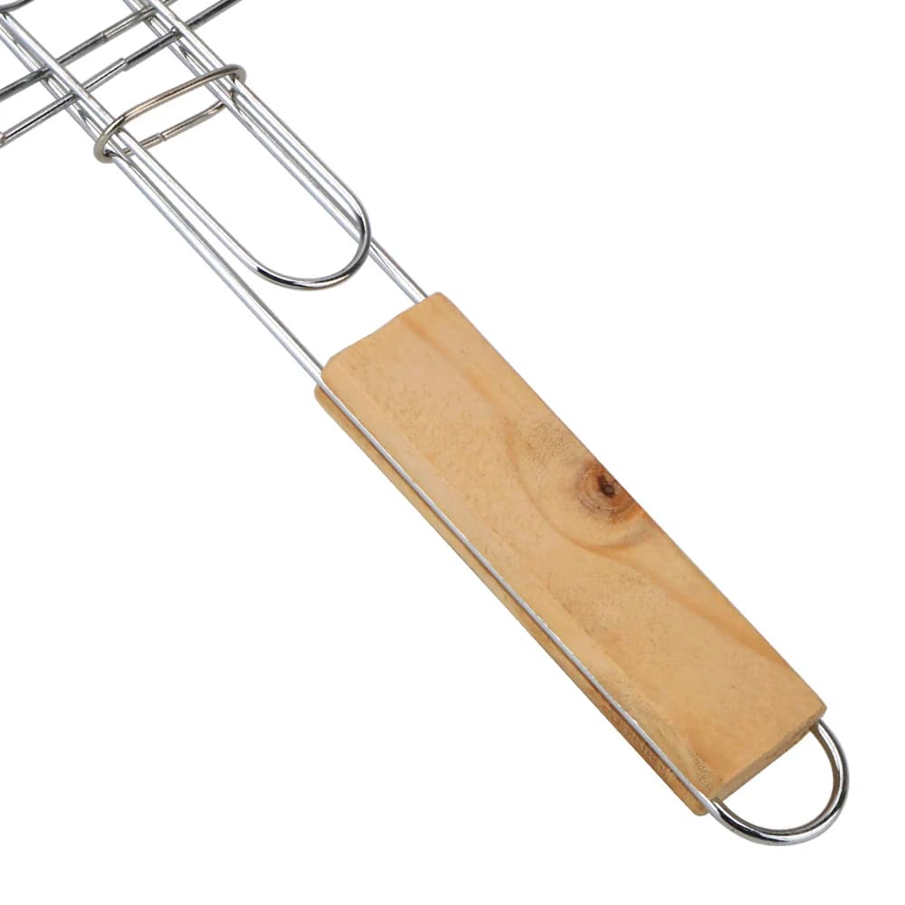 Barbecue Grilling Reusable Meat Fish Clip Holder Wooden Handle Stainless Steel Grill Mesh Foldable BBQ Grill Mat Grilling Basket - 4