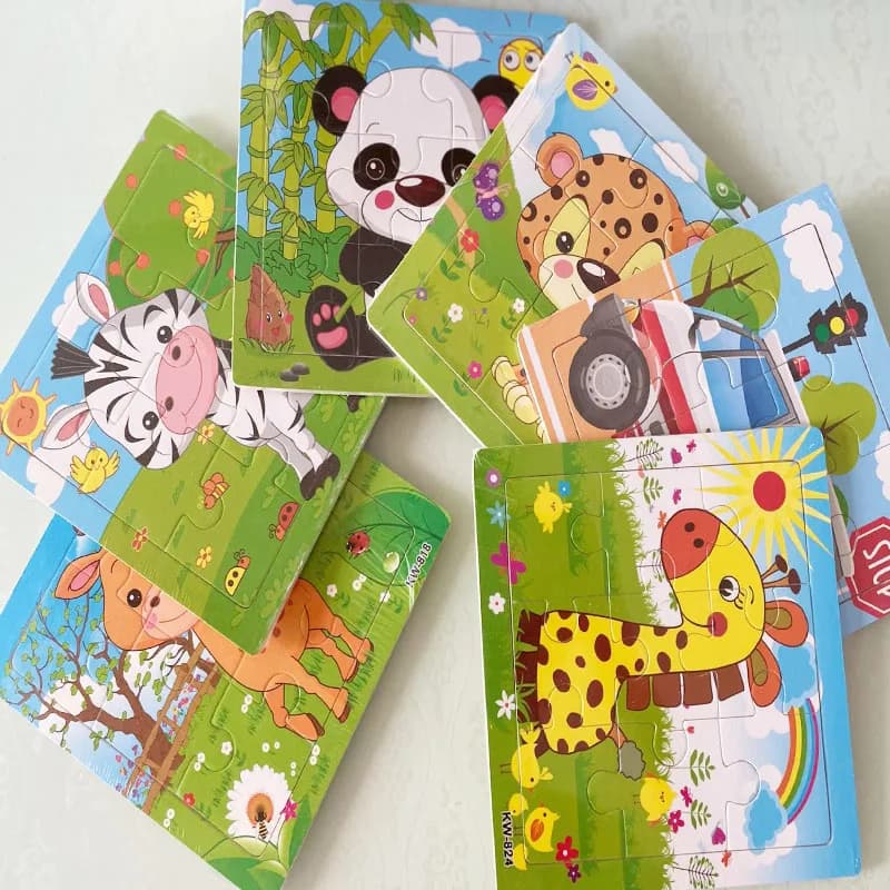 Hot Sale 12/9 PCS Puzzles Wooden Kids Baby Wood Cartoon Vehicle Animals Learning Educational Toys for Children Gift - 3