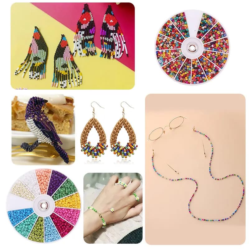 مجموعة خرز زجاجي 2000 قطعة/المجموعة مع 12 شبكة لصنع المجوهرات اليدوية، خرز لصنع الأساور والقلائد والأقراط - 6